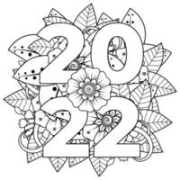 modelo de banner ou cartão de feliz ano novo 2022 com flor mehndi vetor