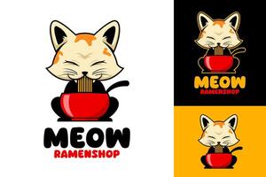 vetor gato tigela do ramen fazer compras restaurante logotipo Projeto