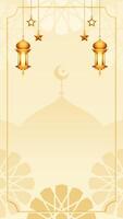 cetim creme branco simples islâmico em branco vertical vetor fundo decorado com suspensão lanterna e dourado estrelas
