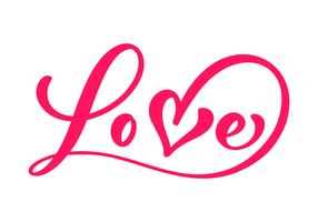 Palavra de caligrafia vermelha amor. Vector dia dos namorados mão desenhada letras. Cartão do Valentim do projeto do feriado do coração. decoração de amor para web, casamento e impressão. Ilustração isolada