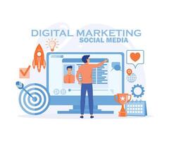 digital marketing conceito. social rede e meios de comunicação comunicação. plano vetor moderno ilustração