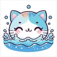 fofa gatos natação kawaii estilo ilustração vetor