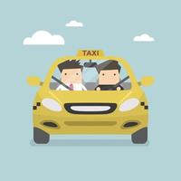carro de táxi e motorista de táxi com passageiro. vetor