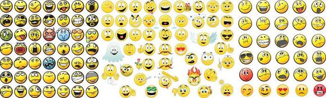 emoticons ou cabeça de ícone em surpresa, fofa, feliz e surpresa, grande conjunto de ícones de sorriso emoticon. emoticons vetor