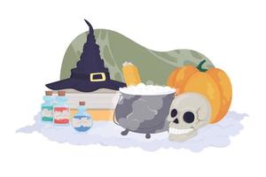 ilustração vetorial 2d de decoração de bruxa de halloween vetor