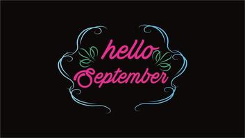 Olá, mês de setembro, letras à mão, png com flores vetor