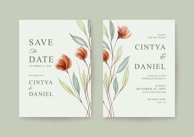 Cartão de casamento lindo e minimalista com aquarela floral vetor