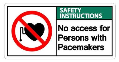 instruções de segurança sem acesso para pessoas com sinal de símbolo de marca-passo em fundo branco vetor