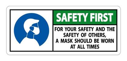 segurança em primeiro lugar para sua segurança e a máscara de outros em todos os momentos, assinar em fundo branco vetor