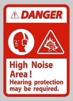 sinal de perigo pode ser necessária proteção auditiva na área de alto ruído vetor