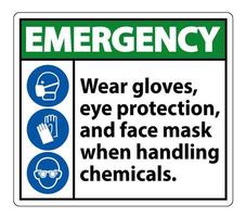 luvas de uso de emergência, proteção para os olhos e sinal de máscara facial isolados no fundo branco, ilustração vetorial eps.10 vetor