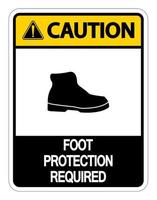 cuidado proteção para os pés necessária placa de parede em fundo branco vetor