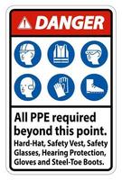 perigo ppe exigido além deste ponto. capacete, colete de segurança, óculos de segurança, proteção auditiva vetor