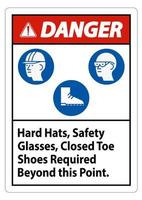 sinal de perigo capacetes, óculos de segurança, sapatos de bico fechado necessários além deste ponto vetor