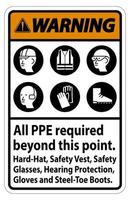 aviso ppe necessário além deste ponto. capacete, colete de segurança, óculos de segurança, proteção auditiva vetor