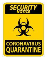 aviso de segurança sinal de quarentena de coronavírus isolado em fundo branco, ilustração vetorial eps.10 vetor