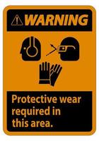 sinal de alerta, use equipamento de proteção nesta área com símbolos ppe vetor