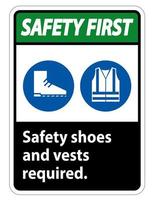 sapatos de segurança e colete necessários com símbolos ppe em fundo branco vetor