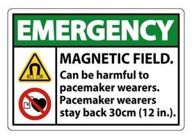 campo magnético de emergência pode ser prejudicial para usuários de marca-passo. usuários de espaço - fiquem 30 cm para trás vetor