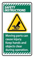 instruções de segurança peças móveis podem causar ferimentos sinal no fundo branco vetor
