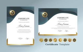 modelo de certificado de apreciação e design de emblemas premium de luxo vetorial vetor
