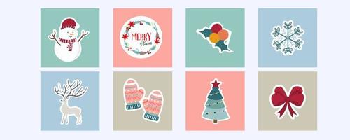 coleção de fundo de inverno com renas, ilustração em vetor boneco de neve. editável para convite de natal, cartão postal e banner de site