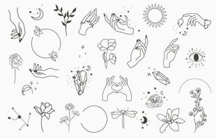 coleção de beleza oculta com ilustração de mão, geométrica, flower.vector para ícone, adesivo, para impressão e tatuagem vetor