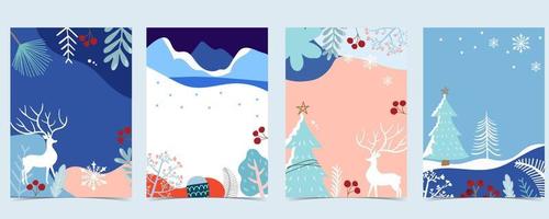 coleção de fundo de inverno com árvore, veado-da-chuva, flor, ilustração vetorial de leaves.editable para convite de natal, cartão postal e banner de site vetor