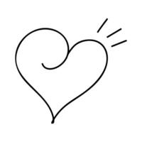 mão desenhado amor coração com raios vetor logotipo linha ilustração. Preto contorno. elemento monoline para namorados dia bandeira, poster, cumprimento cartão