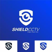 ícone de vetor de serviços de segurança escudo olho mão logotipo de cctv defender modelo de design assistindo tecnologia de tecnologia azul