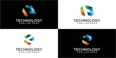 conjunto de modelo de design de logotipo de tecnologia e letra colorida vetor