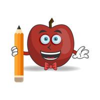 personagem do mascote da maçã segurando um lápis. ilustração vetorial vetor