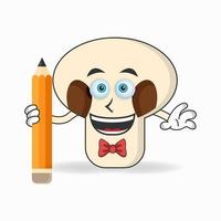 personagem de mascote de cogumelos segurando um lápis. ilustração vetorial vetor