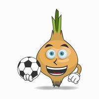 o personagem mascote da cebola se torna um jogador de futebol. ilustração vetorial vetor