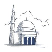 ilustração em vetor mão esboçada. uma mesquita para o cartão de felicitações do ramadã