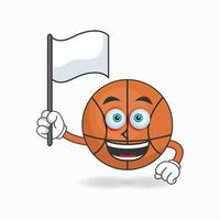 personagem do mascote do basquete segurando uma bandeira branca. ilustração vetorial vetor