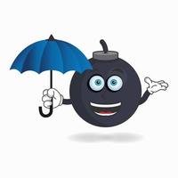 personagem do mascote do boom segurando um guarda-chuva. ilustração vetorial vetor