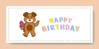 banner de feliz aniversário com personagem de desenho animado de cachorro bonito. ilustração vetorial vetor