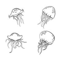 contorno preto vetor doodle cartoon medusa conjunto