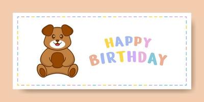 banner de feliz aniversário com personagem de desenho animado de cachorro bonito. ilustração vetorial vetor