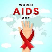 dia mundial da aids com a mão enrolada em uma fita de arco vetor