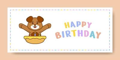 banner de feliz aniversário com personagem de desenho animado de cachorro bonito. ilustração vetorial vetor