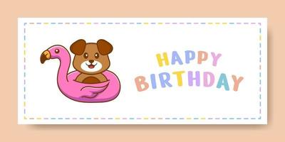 banner de feliz aniversário com personagem de desenho animado de cachorro bonito. ilustração vetorial vetor