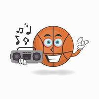 personagem do mascote do basquete segurando um rádio. ilustração vetorial vetor
