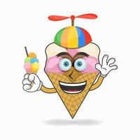 personagem do mascote do sorvete com sorvete e chapéu colorido. ilustração vetorial vetor