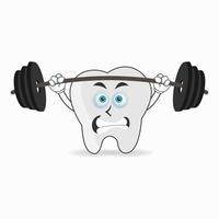 personagem de mascote de dente com equipamentos de fitness. ilustração vetorial vetor