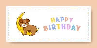 banner de feliz aniversário com personagem de desenho animado de cachorro bonito. ilustração vetorial vetor