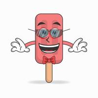 o personagem mascote do sorvete vermelho se torna um homem de negócios. ilustração vetorial vetor