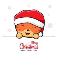 tigre fofo saudando feliz natal e feliz ano novo desenho animado doodle cartão ilustração de fundo vetor