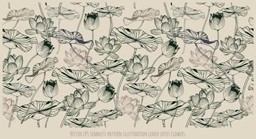 ilustração vetorial eps sem costura padrão flores de lótus alinhadas